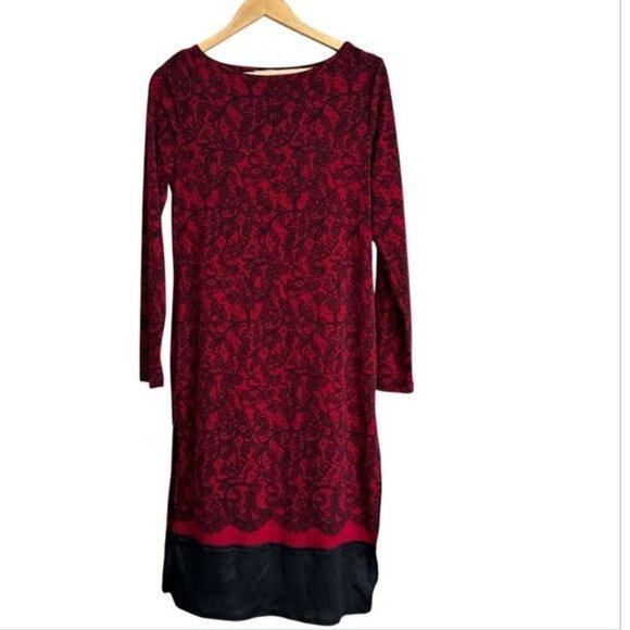 Michael Kors Cinnabar Red Umbria Lace Print Stretch Matte Jersey Sheath Dress M - Picture 1 of 8